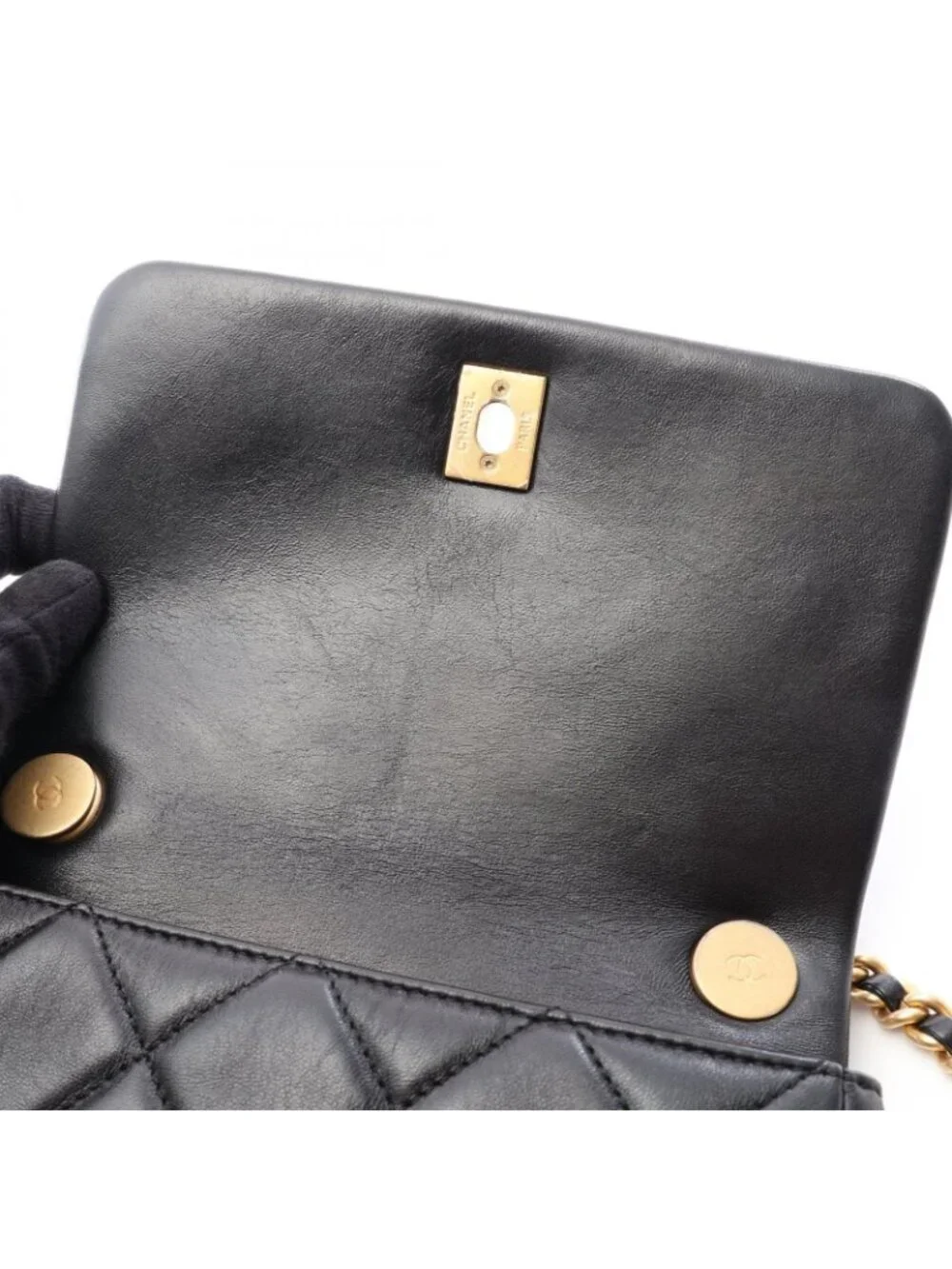 Chanel Shoulder Bag Quilted Black Lambskin 2-Way Chain